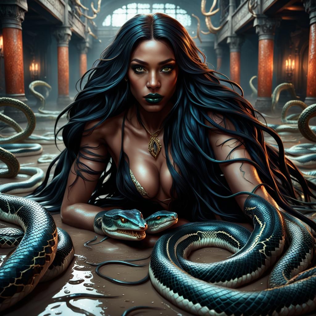 Serpentine Beauty: A Matte Painting in Fantasy Style