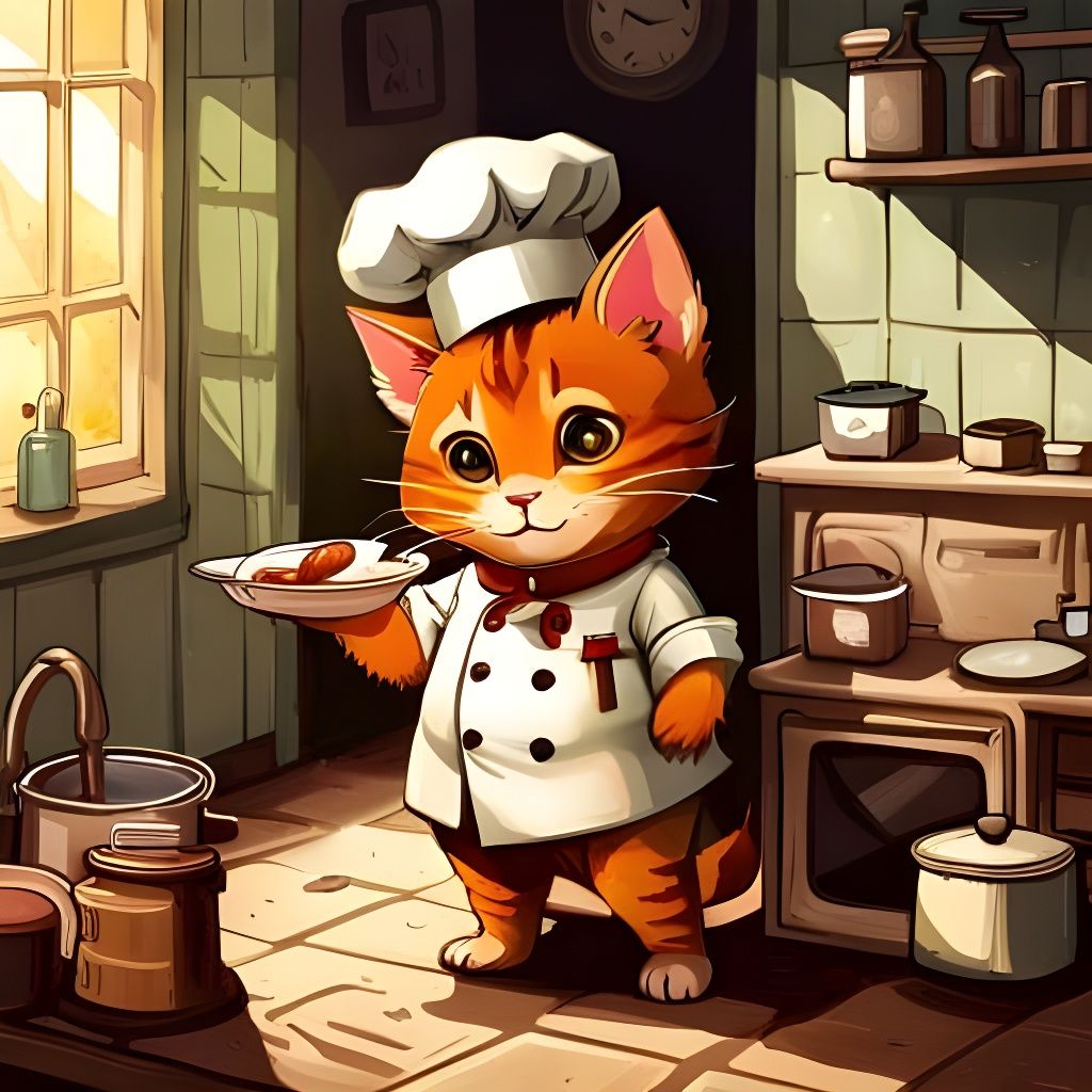 Adorable Chibi Cat Chef Portrait in Detailed Fur Style