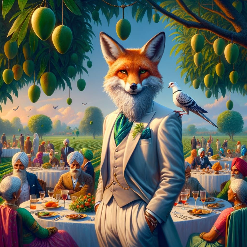 Anthropomorphic Fox at Dinner Party: Fantasy Concept Art