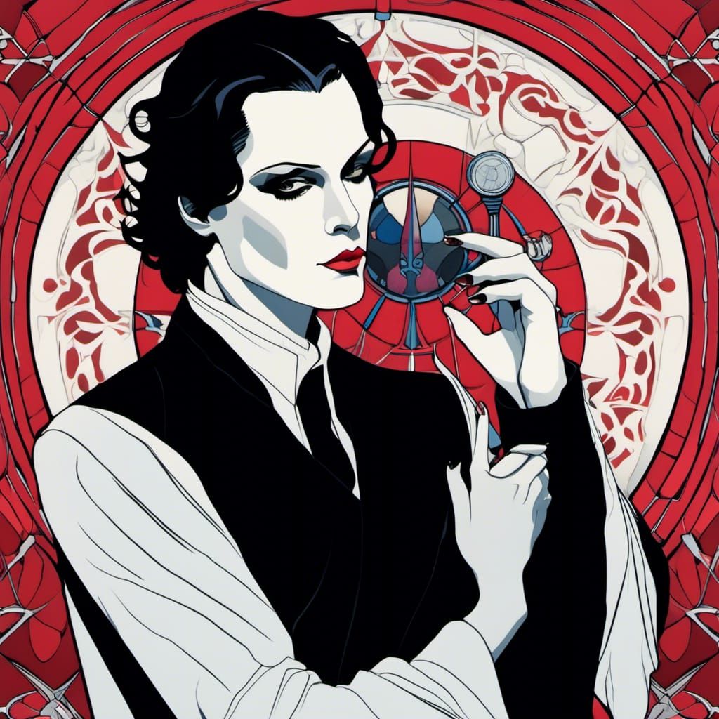 Gothic Singer Icon in Art Deco Anime Style