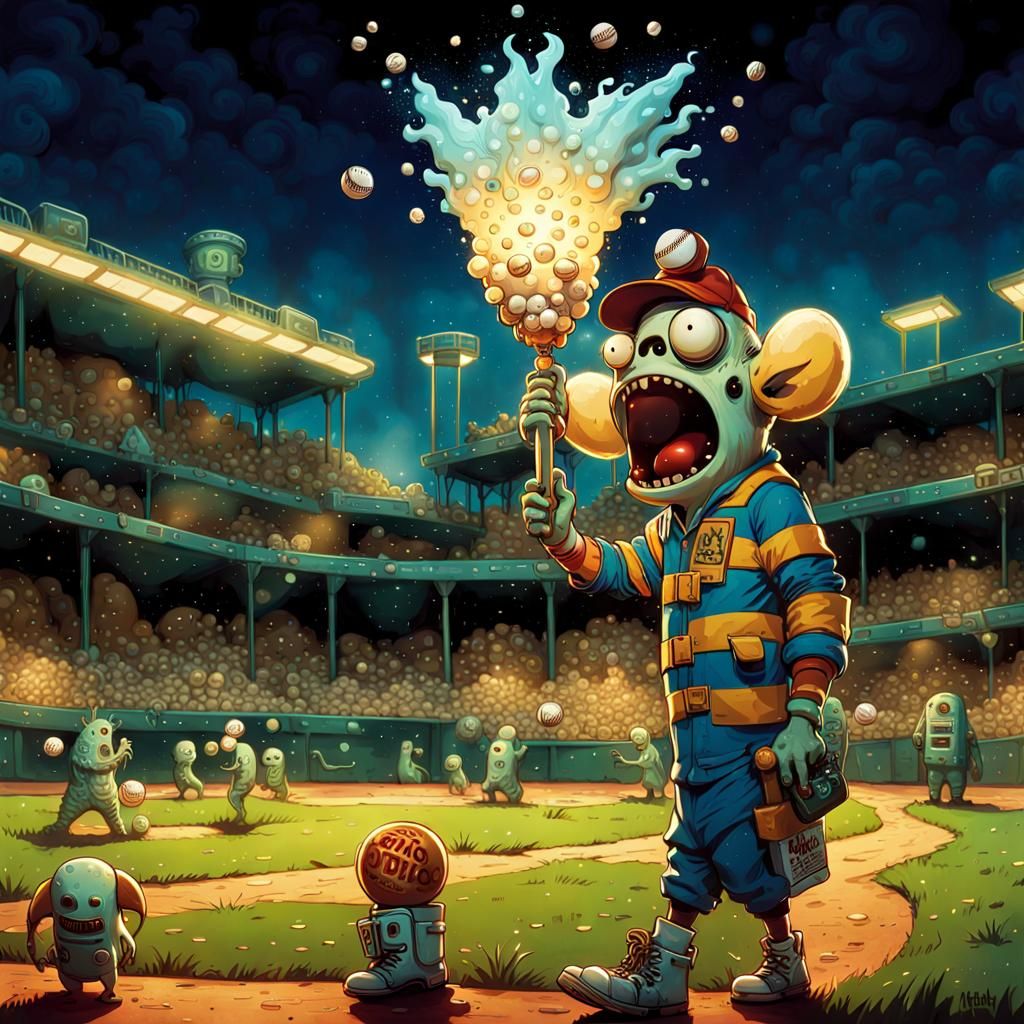 Funny Alien Vendor Selling Monsters at Baseball Game