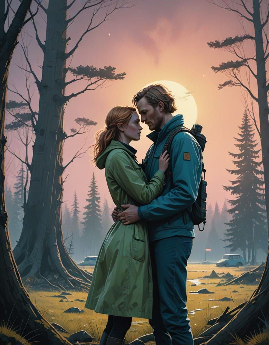 Romantic Fairy Tale Couple Embracing in Ethereal Light