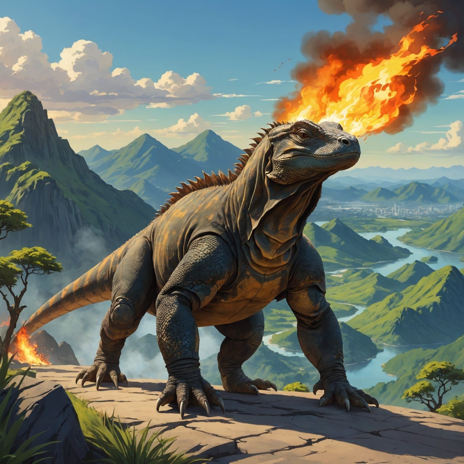 Komodo Dragon Fire Breathing: Anime Style Art