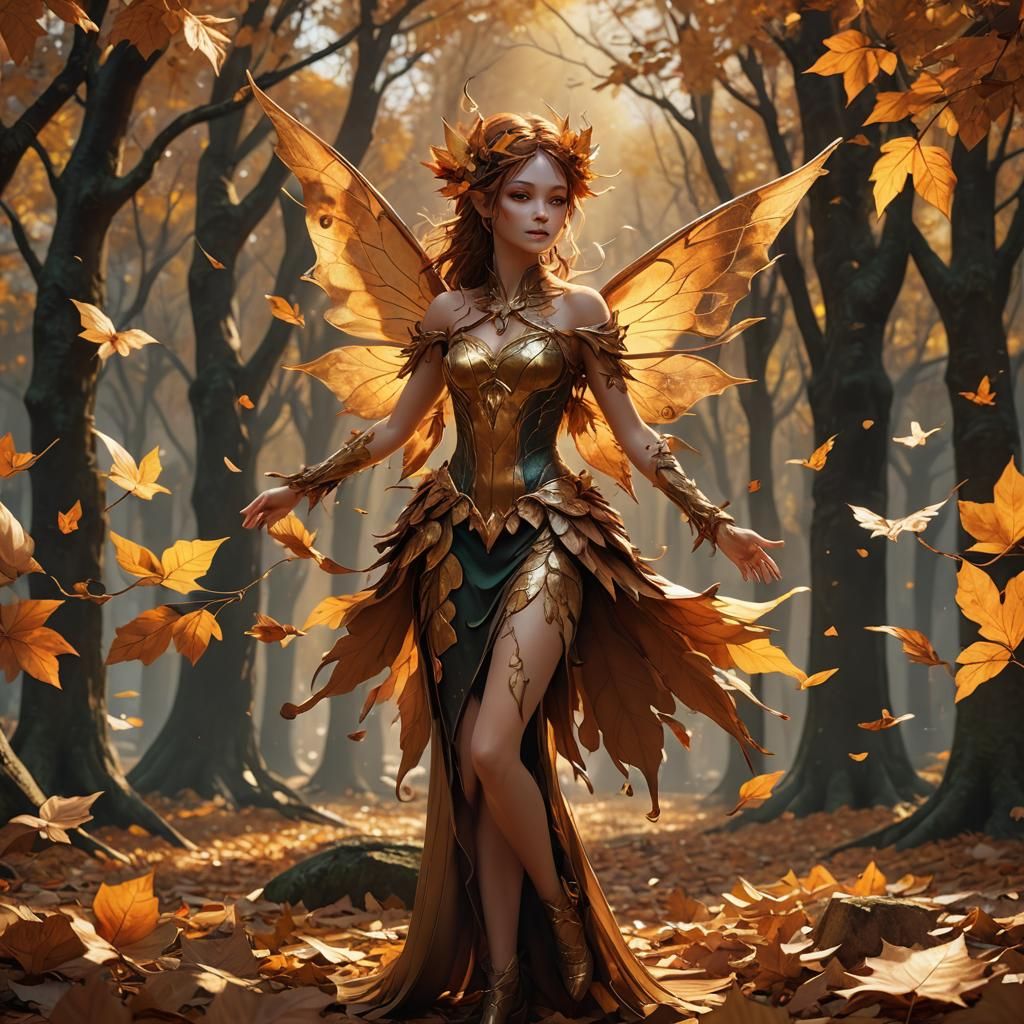 Autumn Fae in Golden Light: A Digital Art Masterpiece