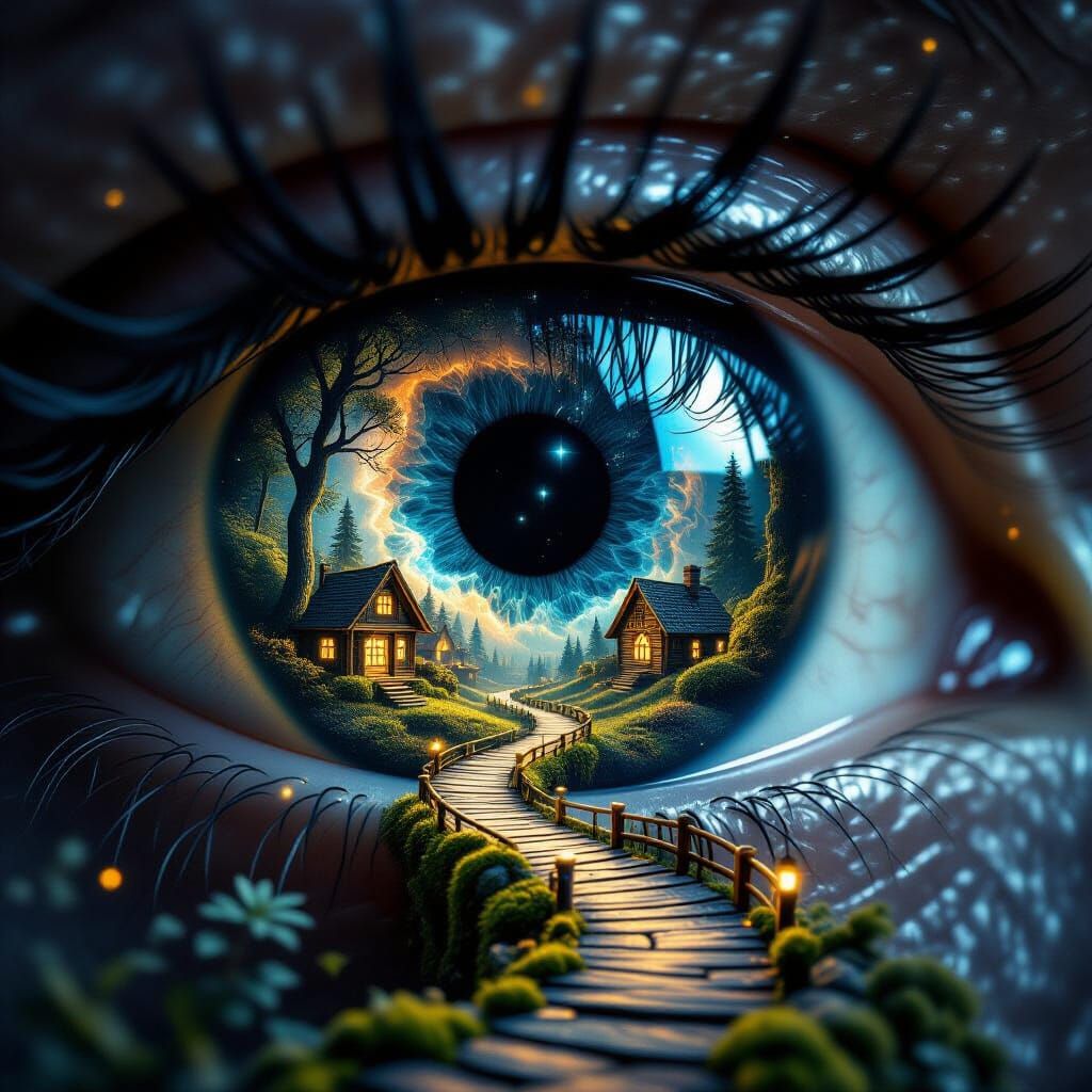 Nebula Eye: Forest Village in Surreal Macro