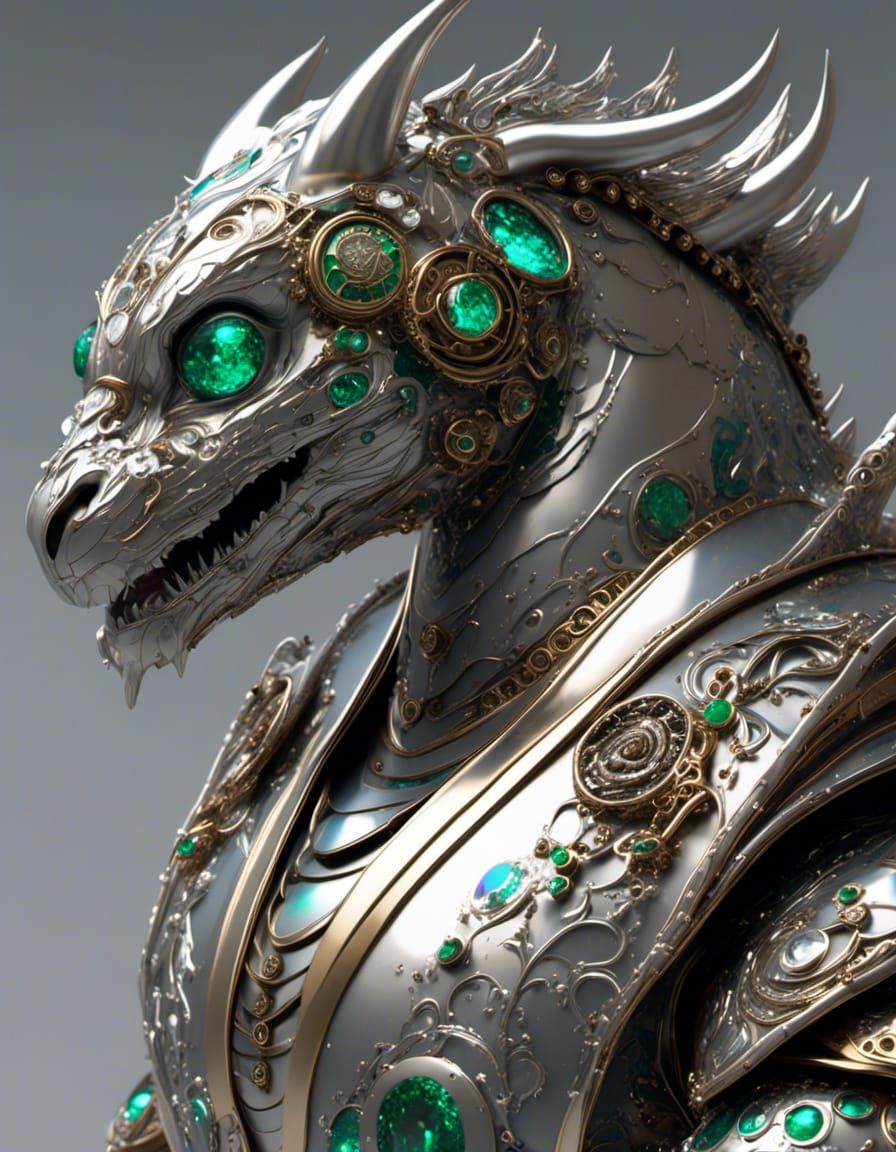 Steampunk Android Dragon in Chromed Platinum Armor
