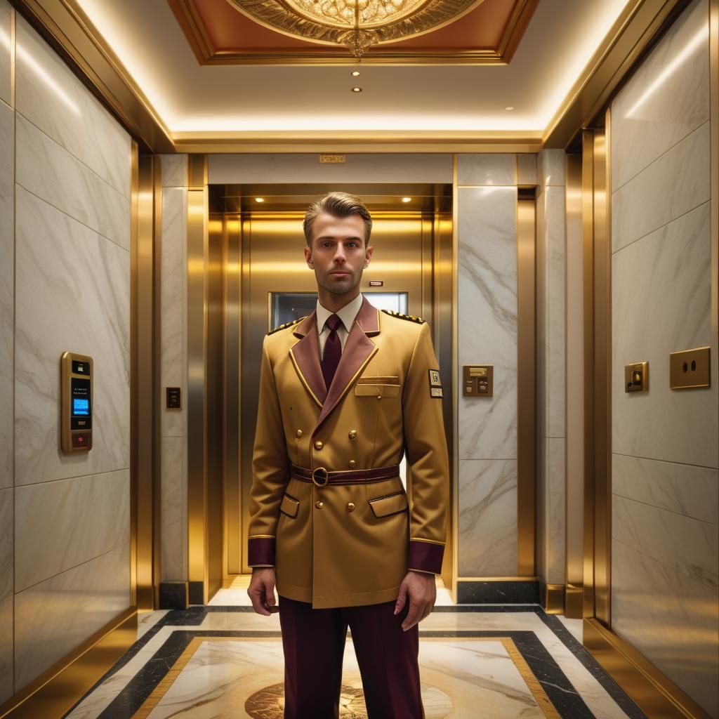 Luxurious Hotel Elevator Operator in Hyperrealistic Color