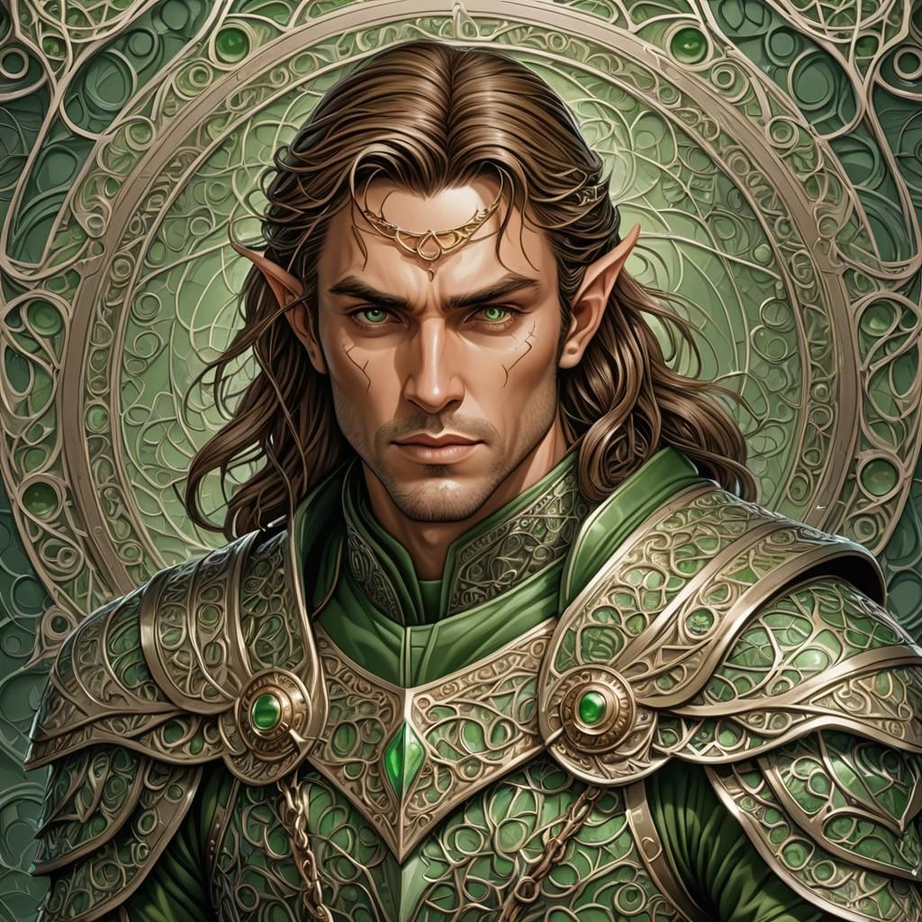 Moon Elf Fighter Mage in Abstract Fractal Art