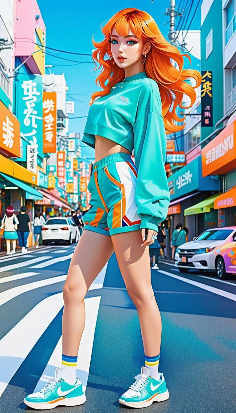 Vibrant Anime Woman in Y2K Harajuku Style