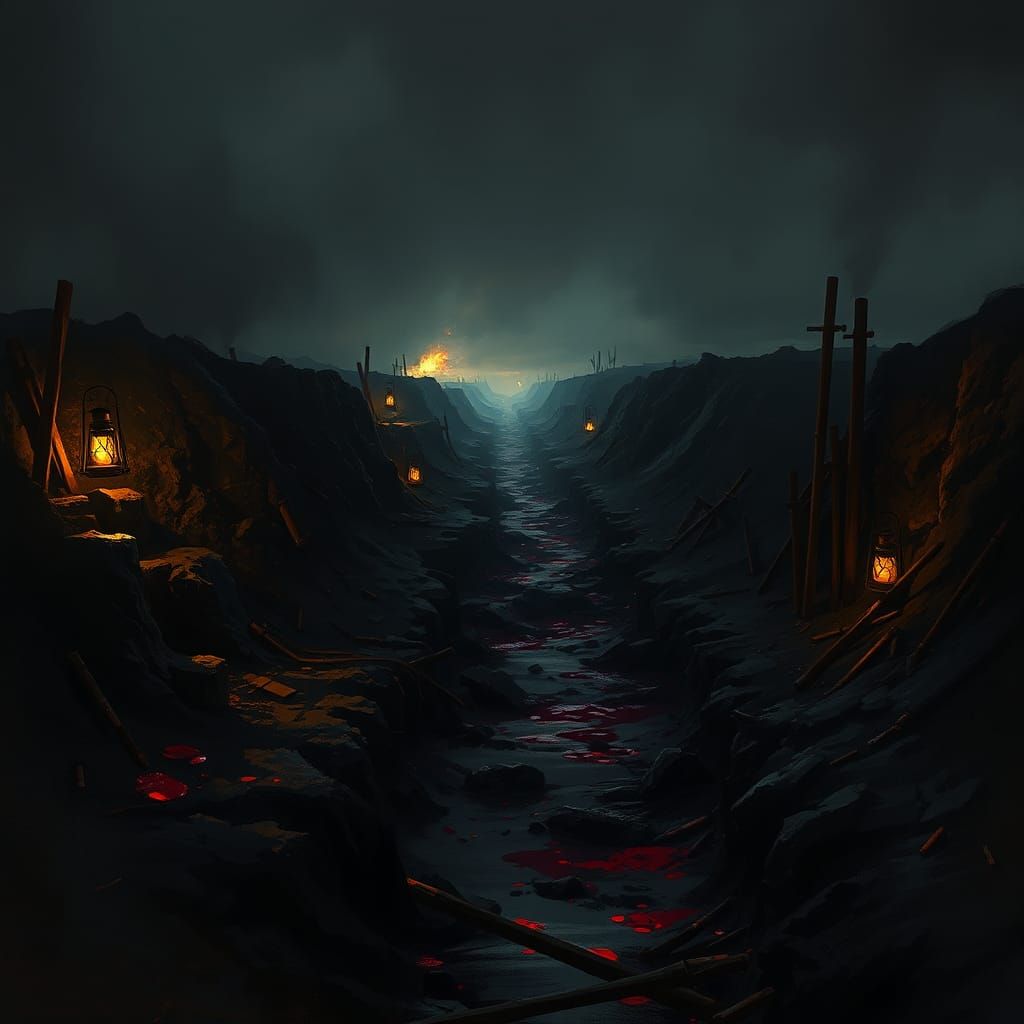 Dark World War 1 Trench Warfare Scene