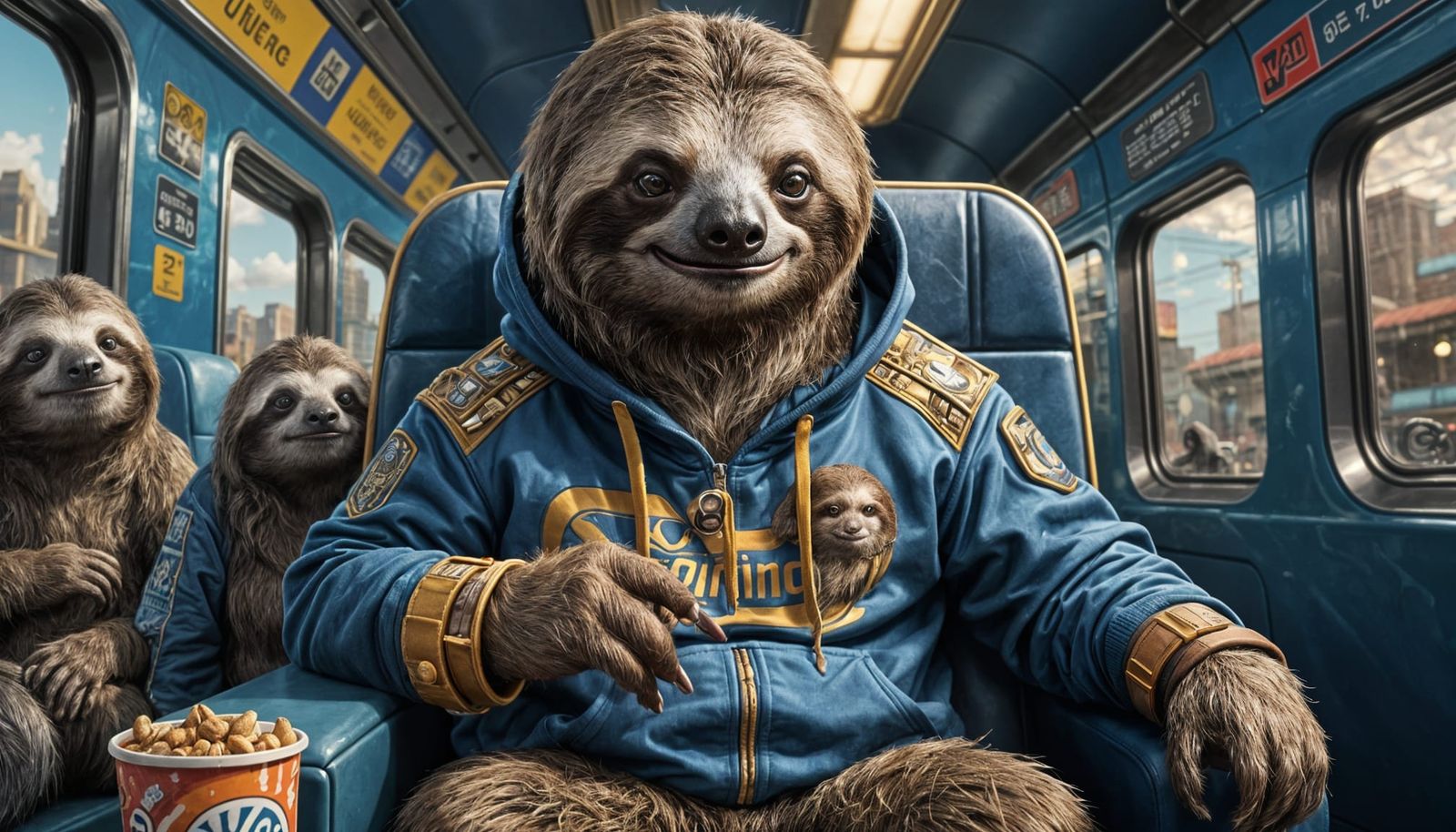 Sloth on Train in Detailed Fantasy Art Style