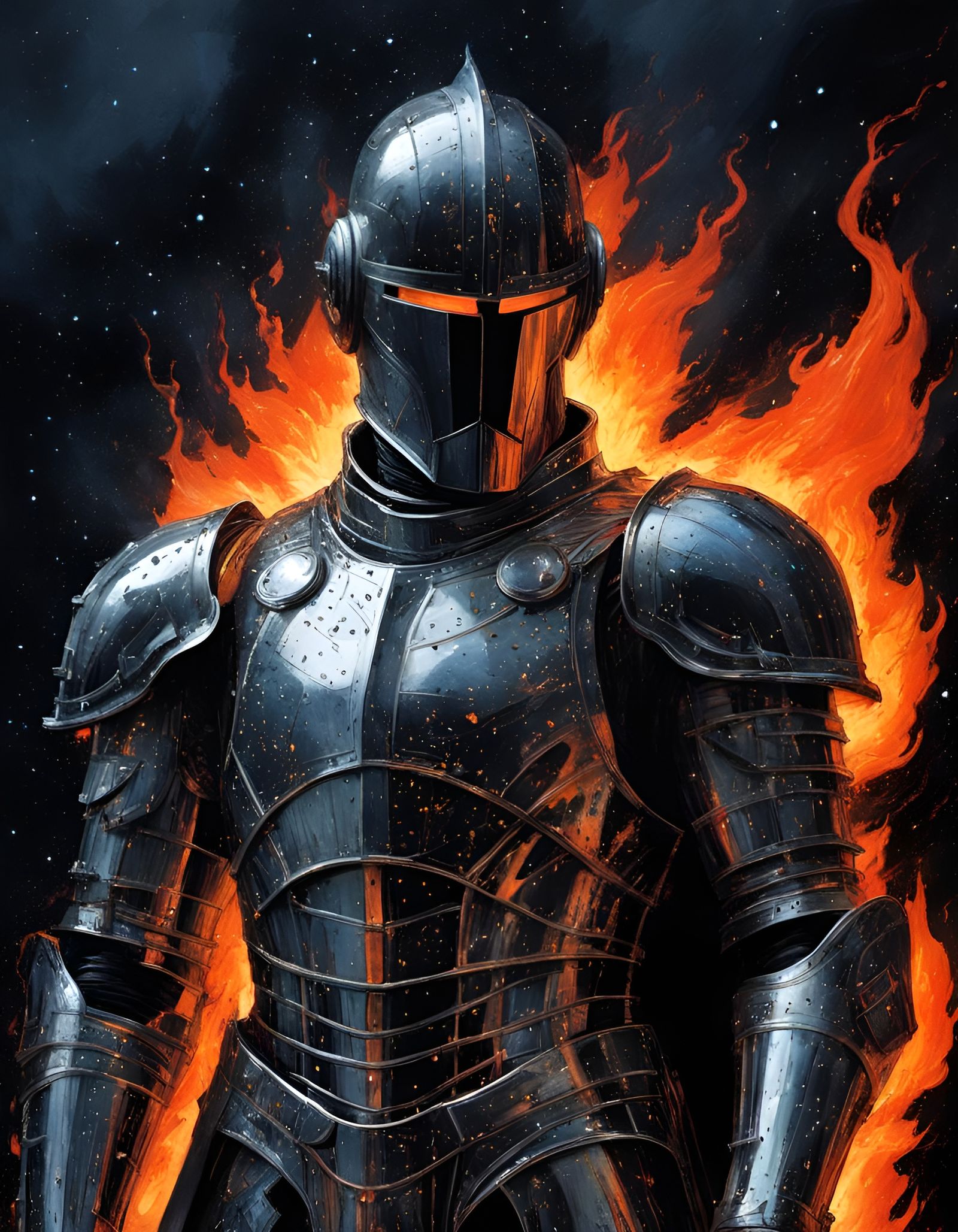 Dichroic Knight in Flaming Rain with Constellations