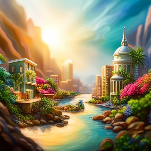 Mini Coastal City Terrarium in Hyperrealistic Style