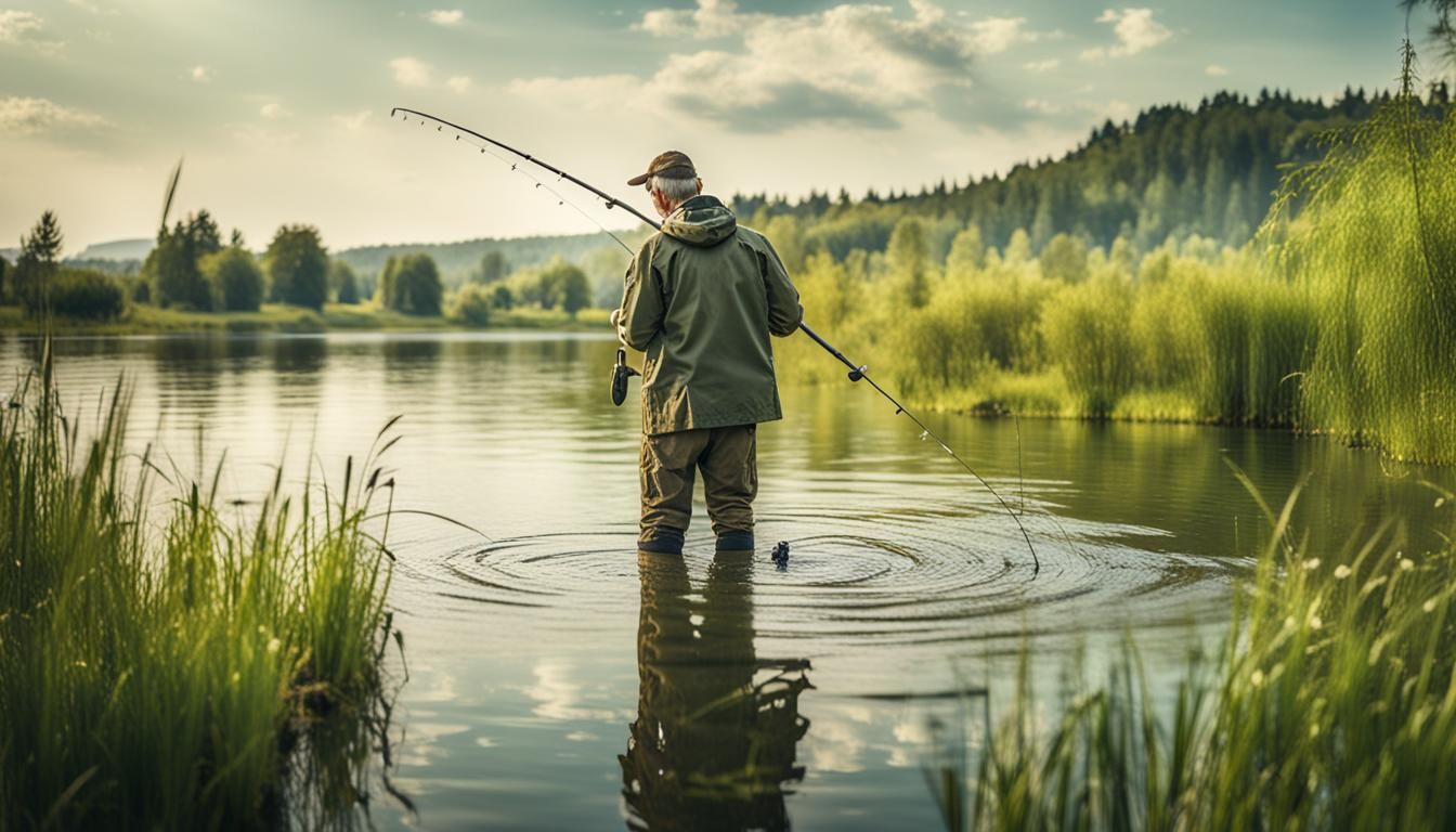 Fisherman Pulls Fish From Lake, National Geographic Style