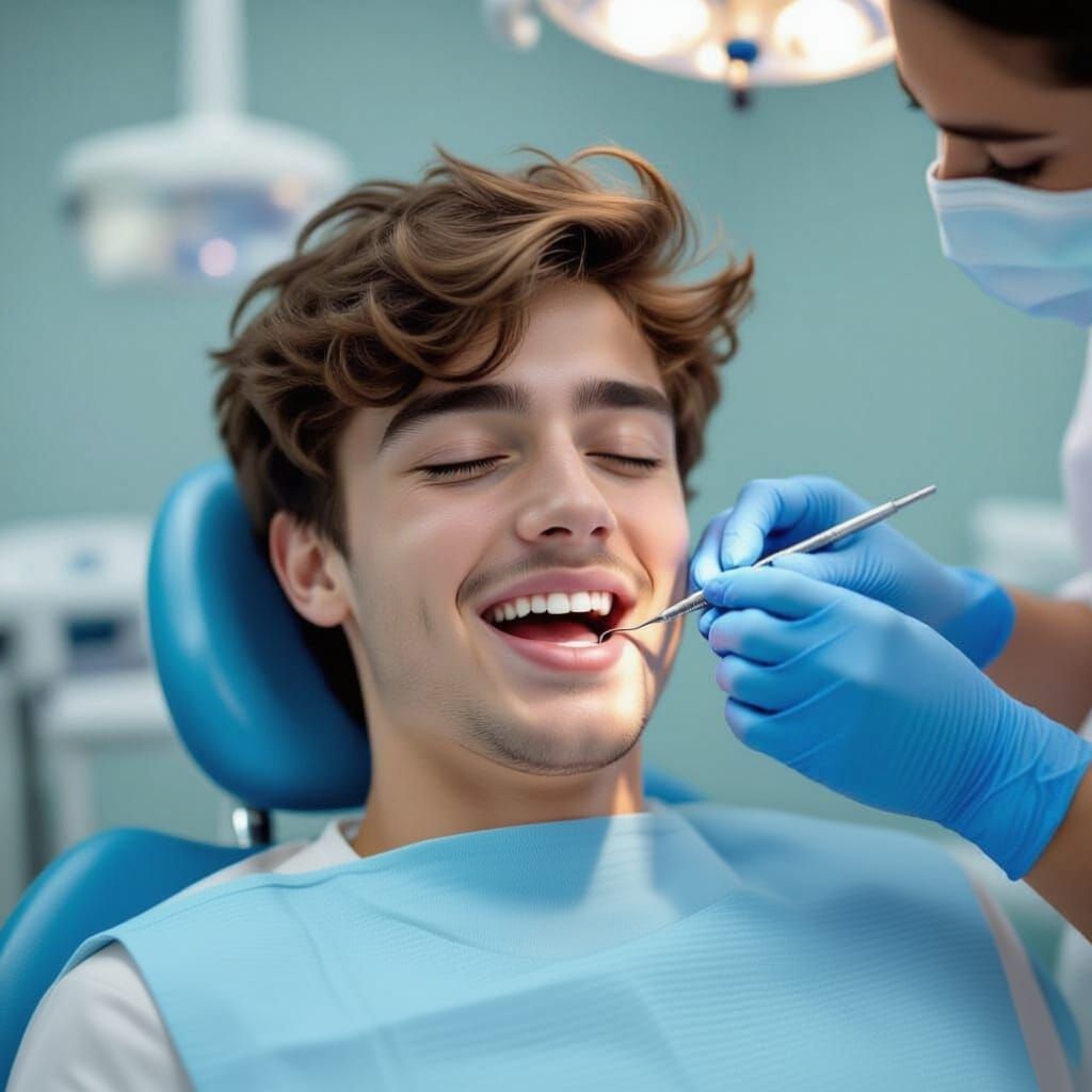 Young Man Receives Dental Filling with Dramatic Lighting