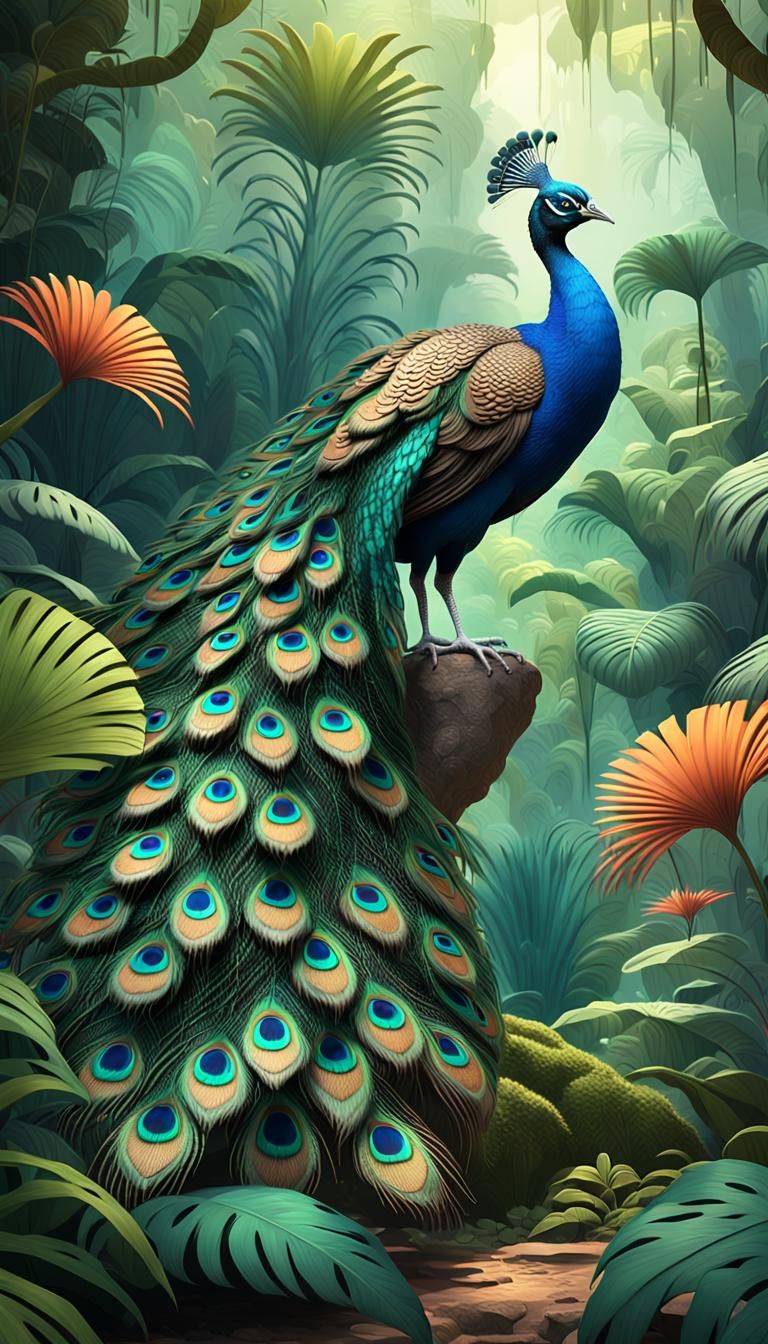 Peacock Displaying Plumage: Pixar Style 3D Art