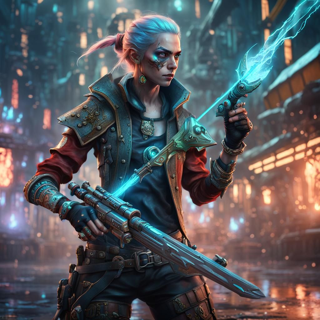 Cyberpunk Elf Pirate with Plasma Flintlock