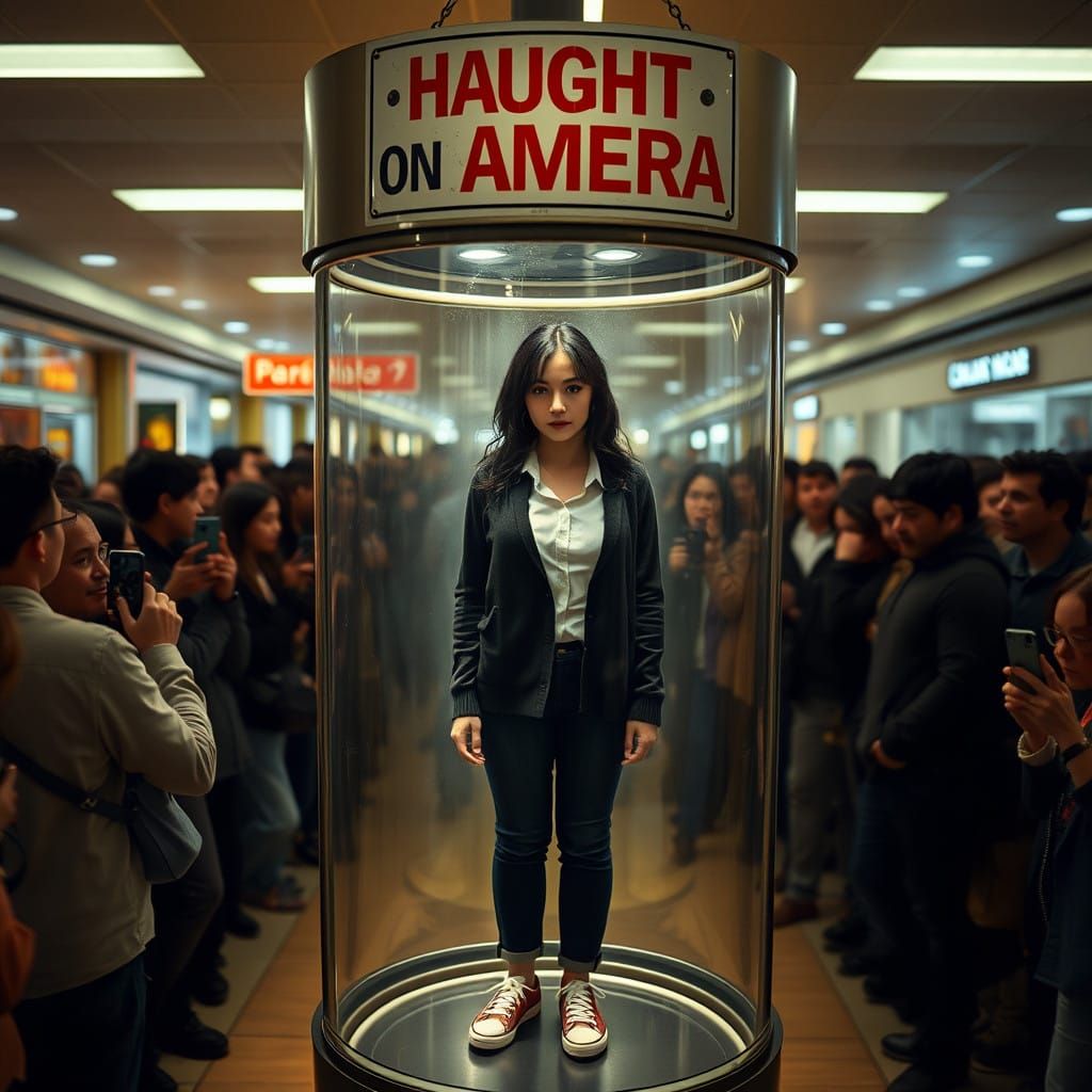 Frozen in Public Shame, a Mysterious Woman Stares Out at the...