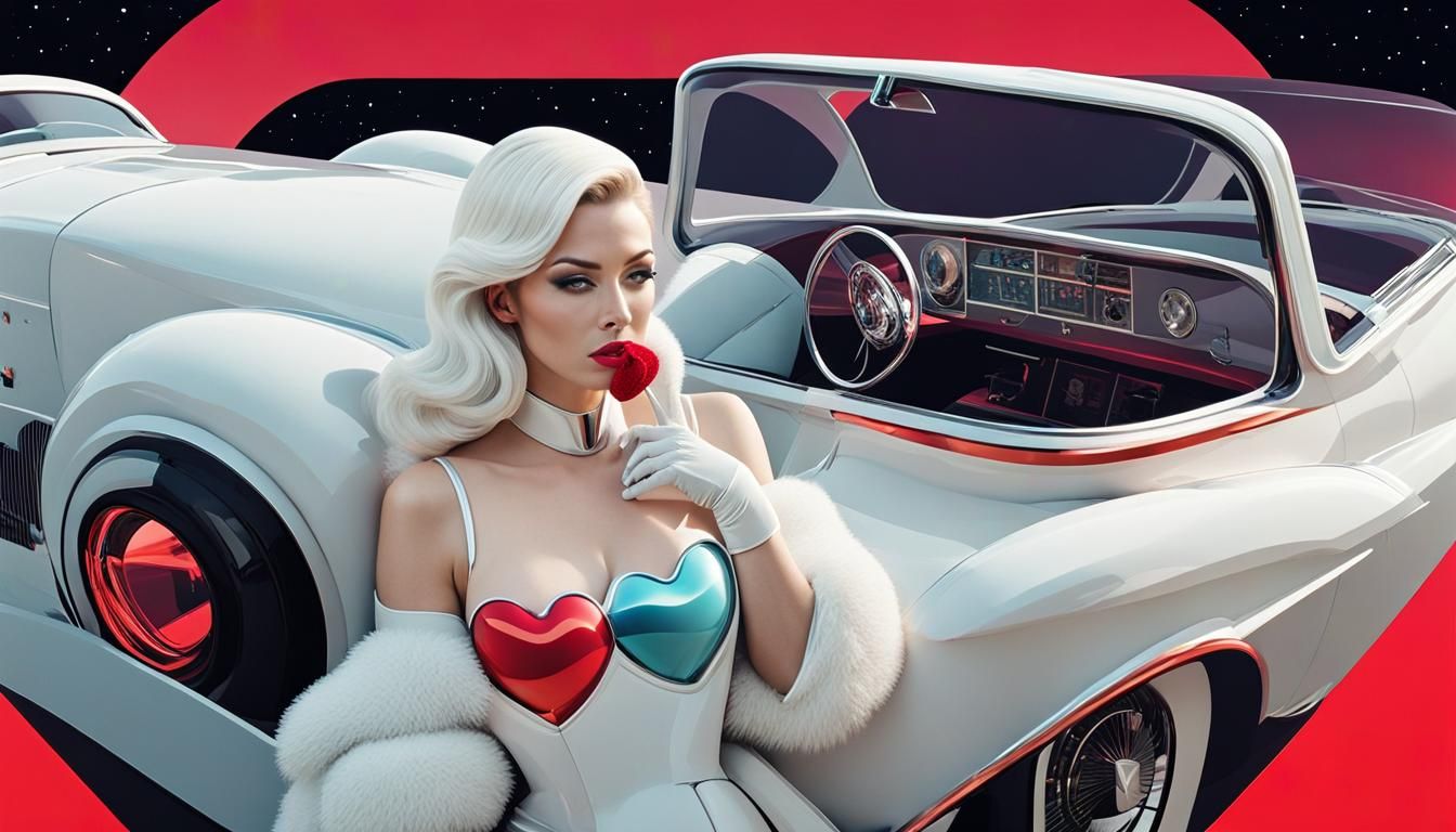 Princess on Horse with Fruits in Retro-Futuristic Style