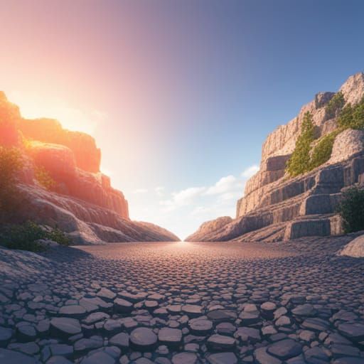 Pastel Sky with Smiling Sun, Fantasy Concept Art