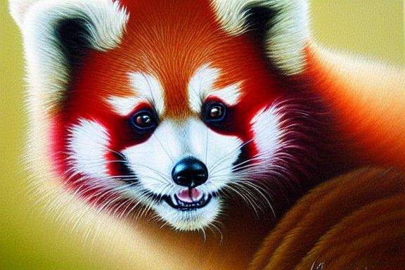 Realistic Oil Painting of a Cute Red Panda