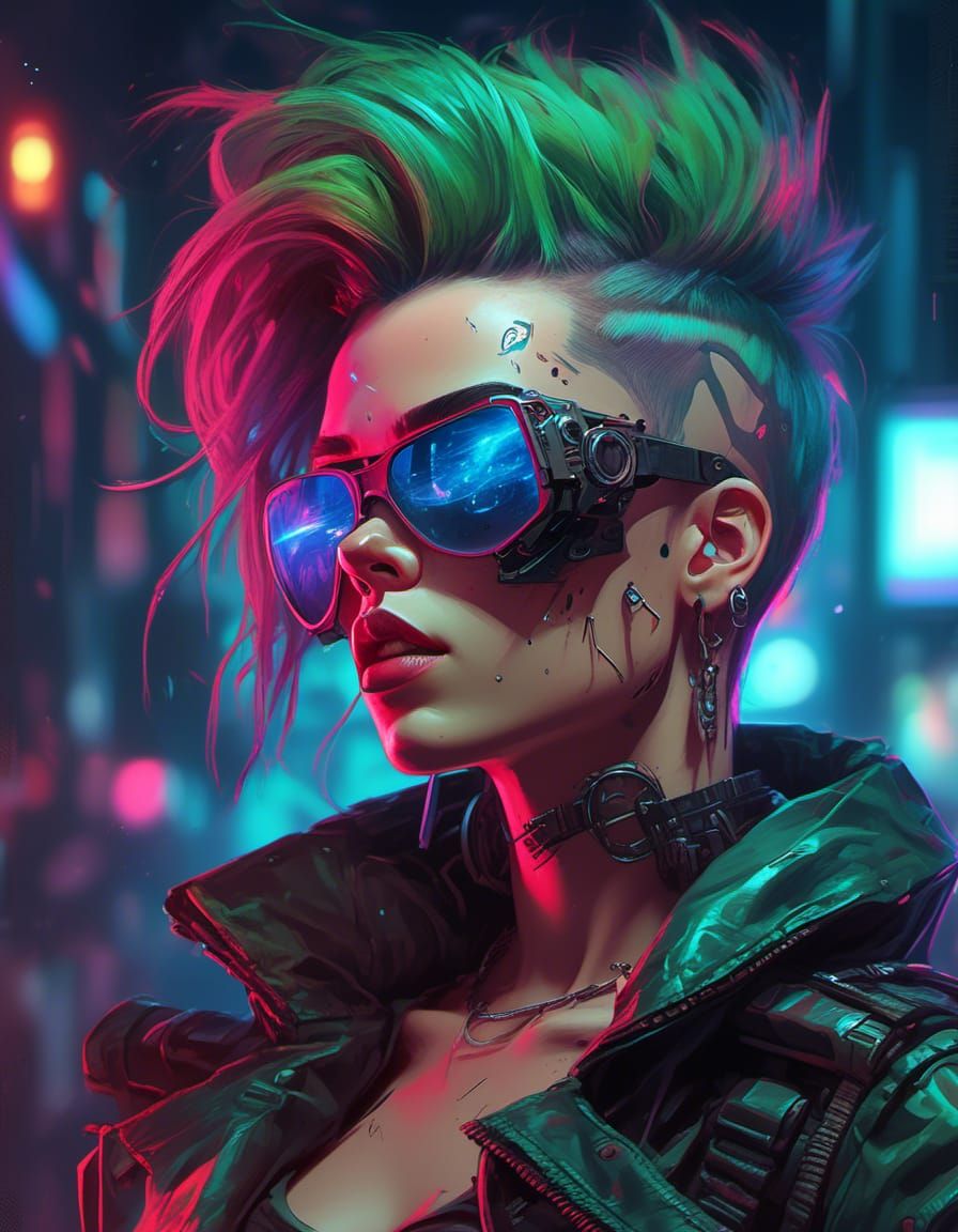Cyborg Punk Portrait in Retrofuturistic Cyberpunk Style