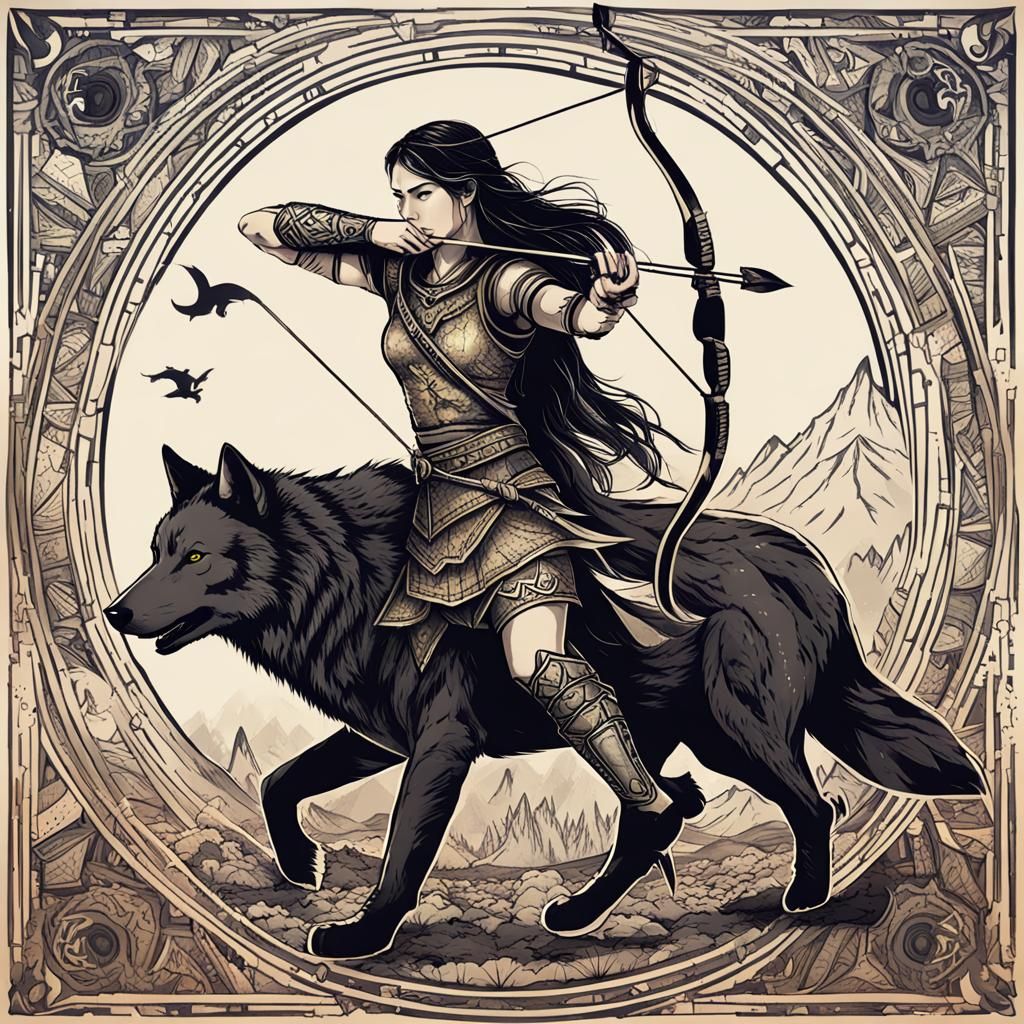 Female Warrior Archer with Wolf Spirit