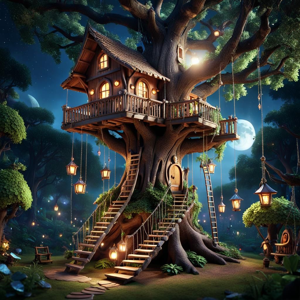 Crystal Roma Gypsy Treehouse in Moonlit Forest