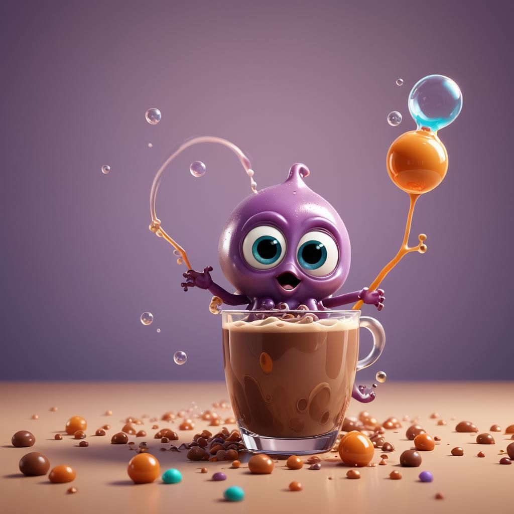 Baby Squid Sipping Chocolate Milk: 3D Digital Art