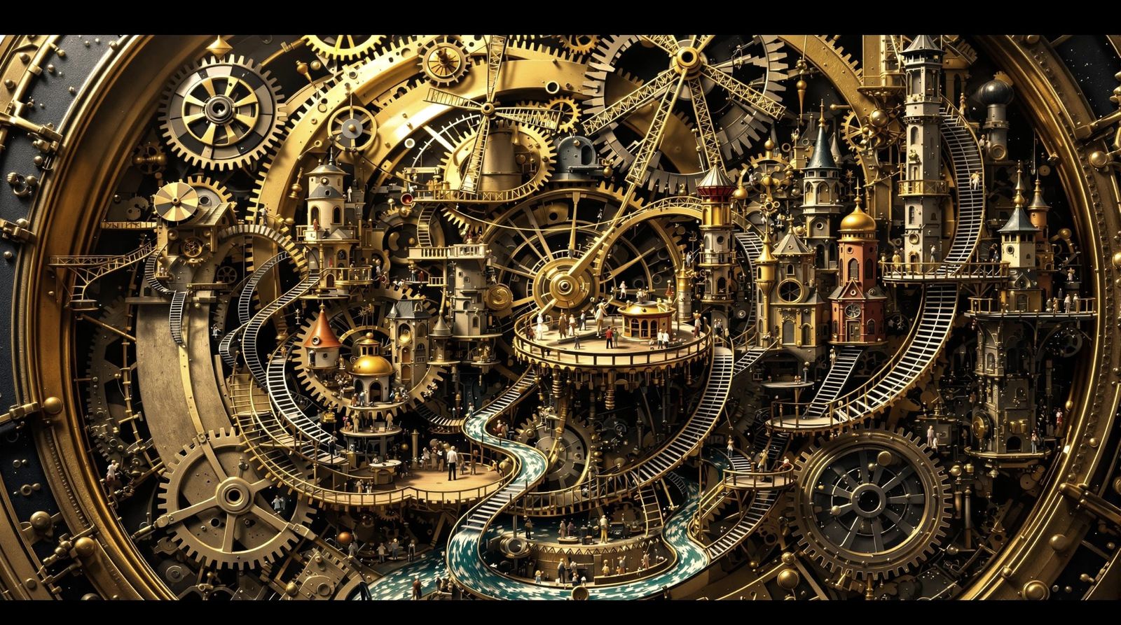 Miniature Steampunk City Inside a Grandfather Clock