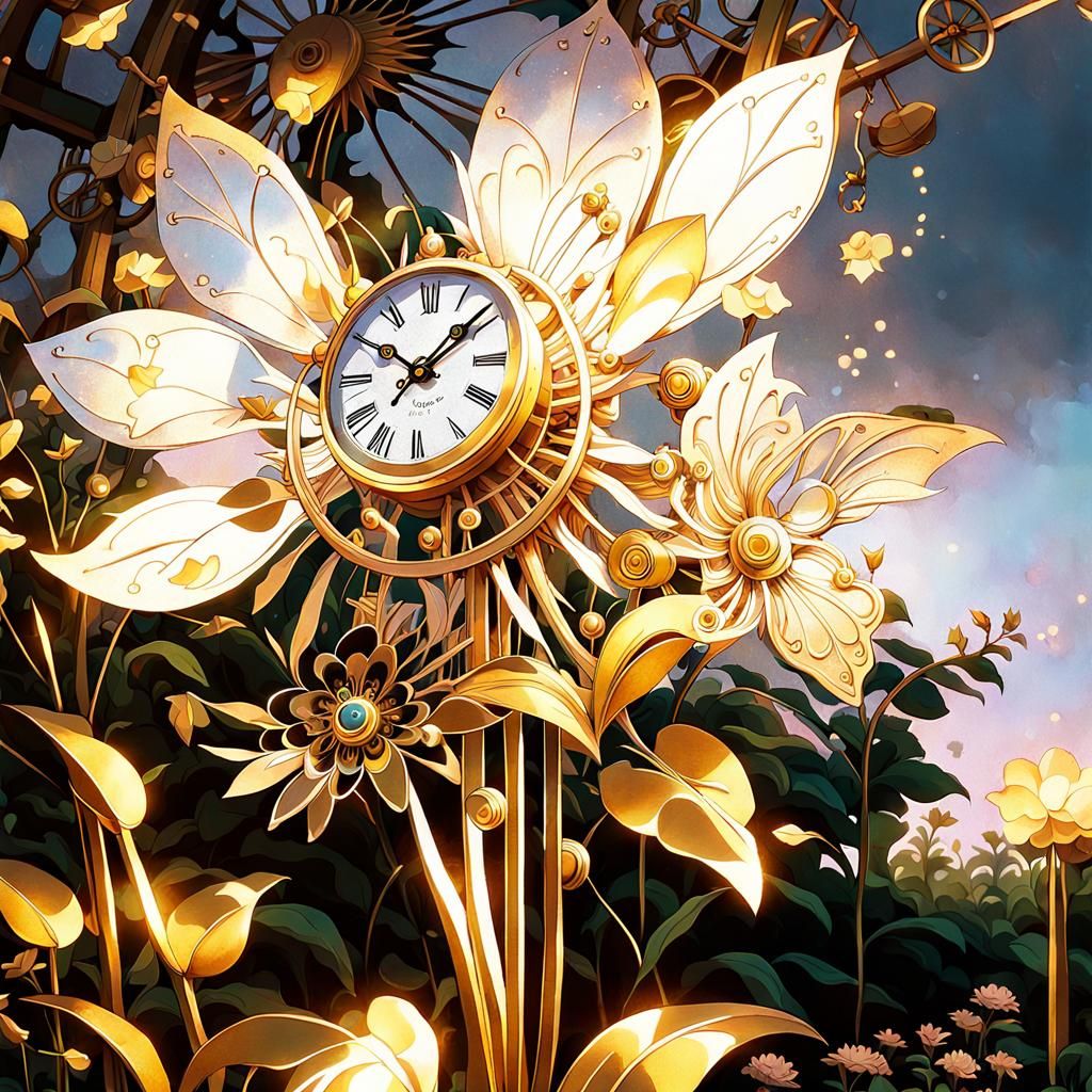 Steampunk Clockwork Blooms in a Victorian Garden