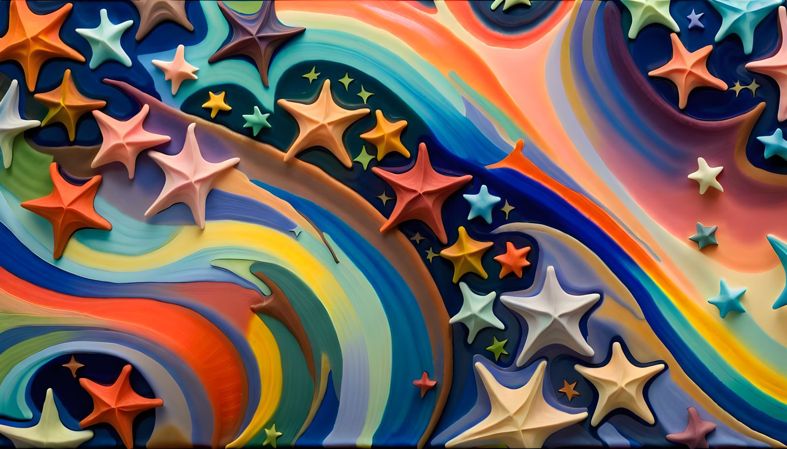 Swirling Pastel Star Cluster in Impasto Oil Painting