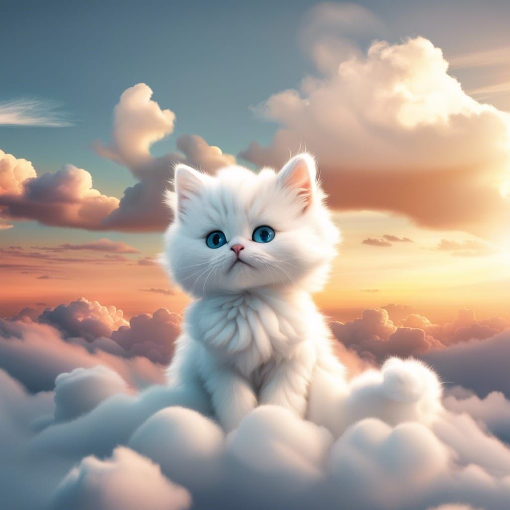 Cloud Kitten in a Sunset Sky