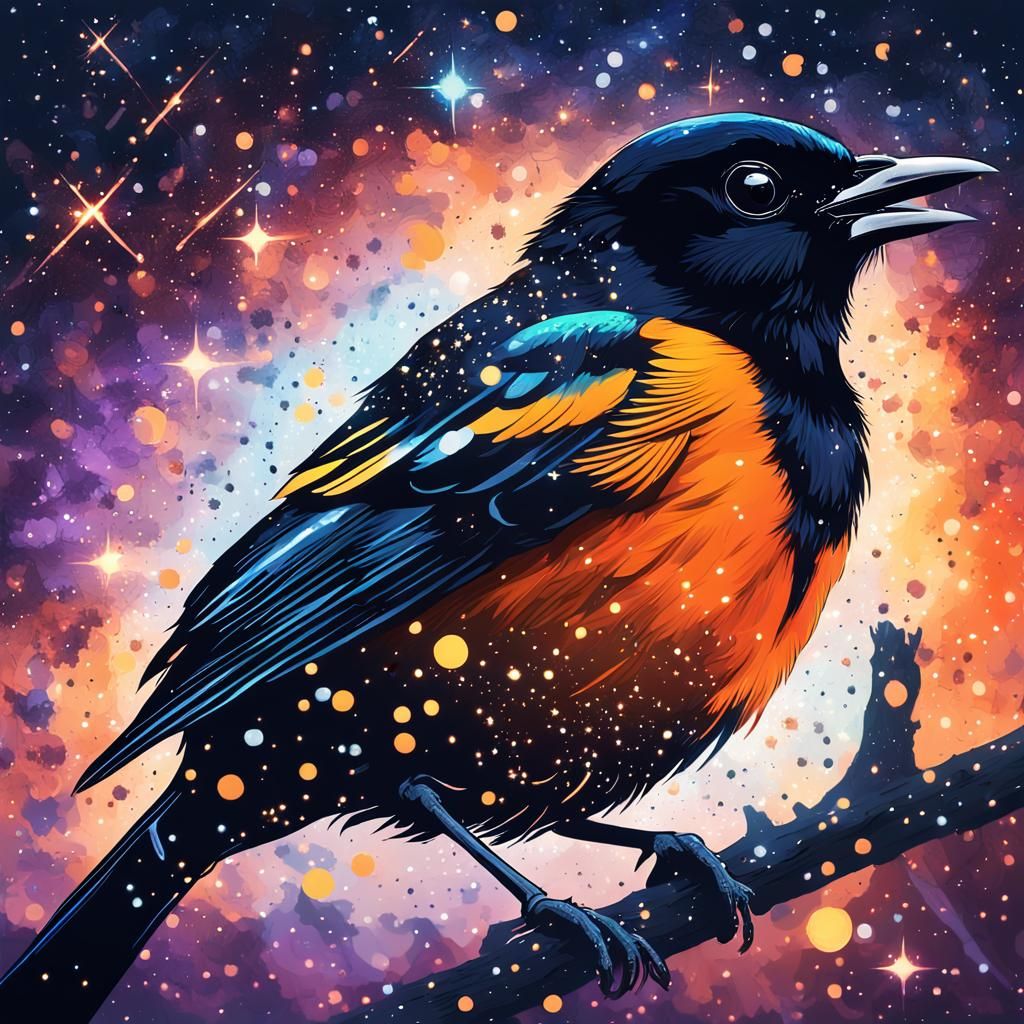 Majestic Baltimore Oriole Silhouette against a Vibrant Starr...