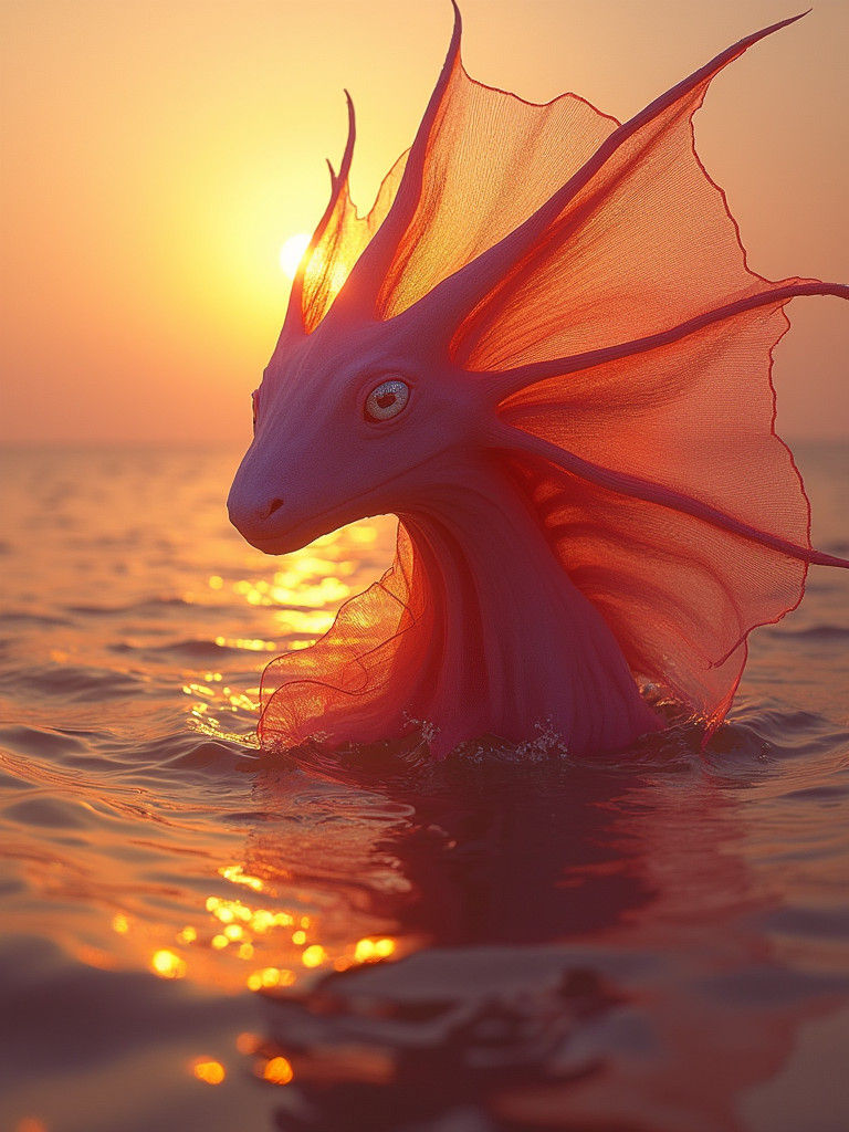 Anthropomorphic Ammonite in Tulle, Surreal Image