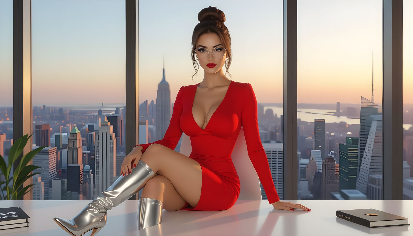 Photorealistic Office Scene at Sunset in 4K