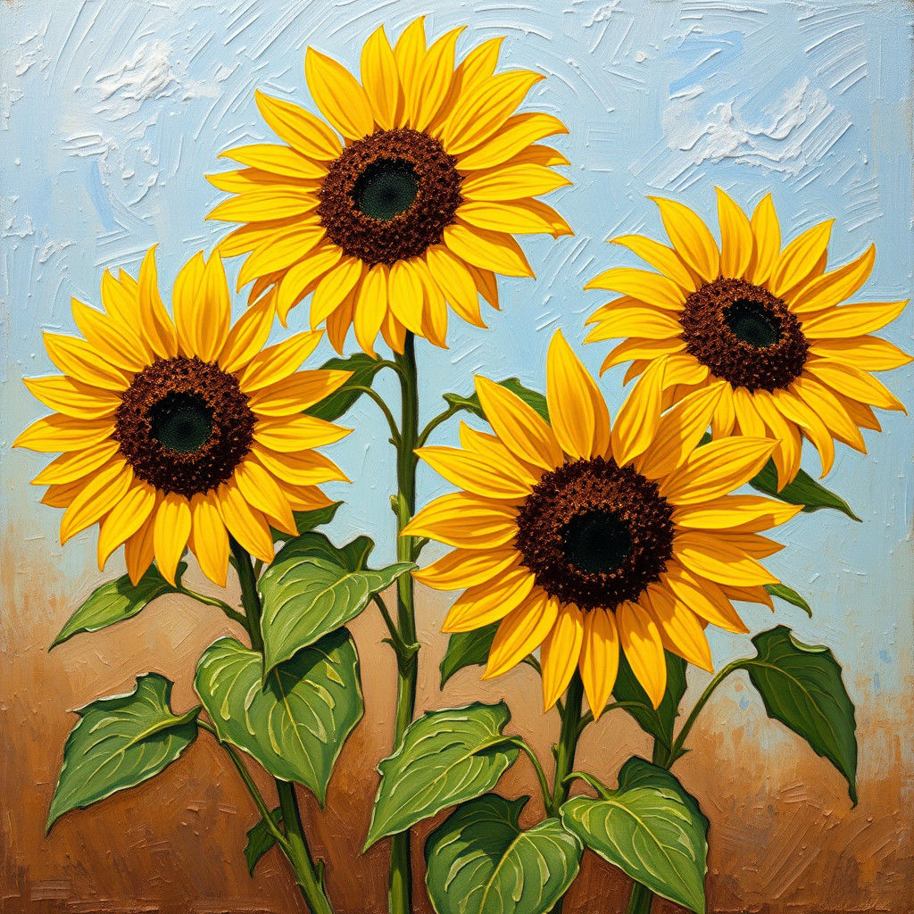 Sunflowers in Impasto Style with Acrylic and Oil Paint
