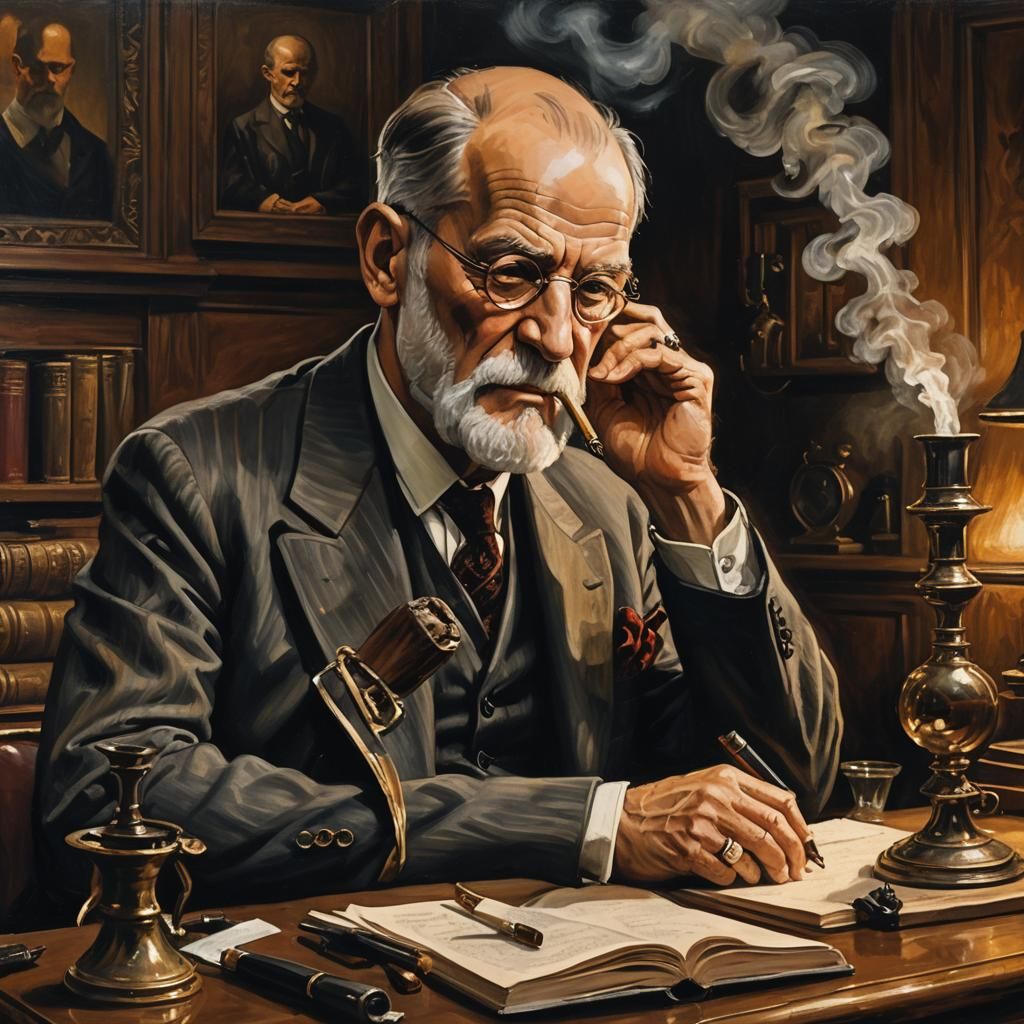 Freud Smoking Pipe in Dark Fantasy Style
