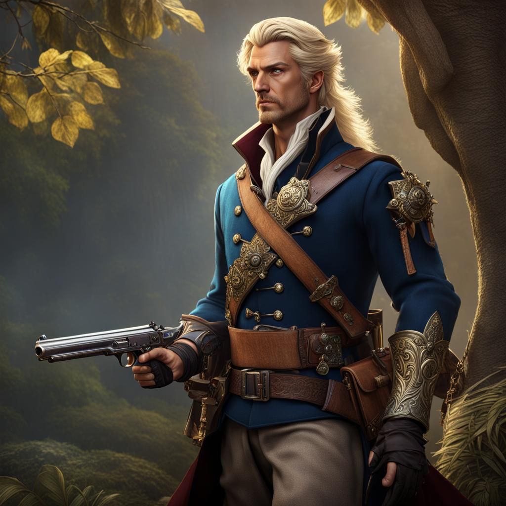 Fantasy Noble with Flintlock Pistol, Detailed Art