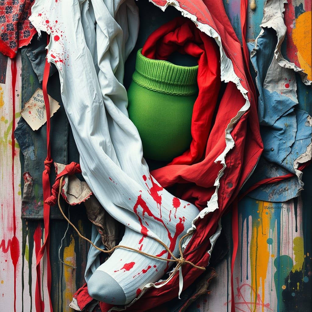 Grotesque Sock Arrangement in Polychromatic Street Art Style