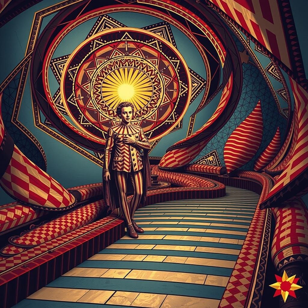 Harlequin Figure in Geometric Maze Optical Illusion