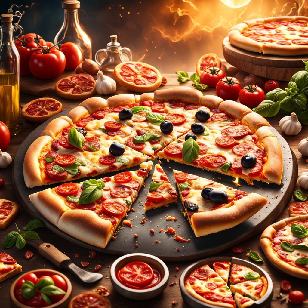 Detailed Matte Painting of an Italian Pizza