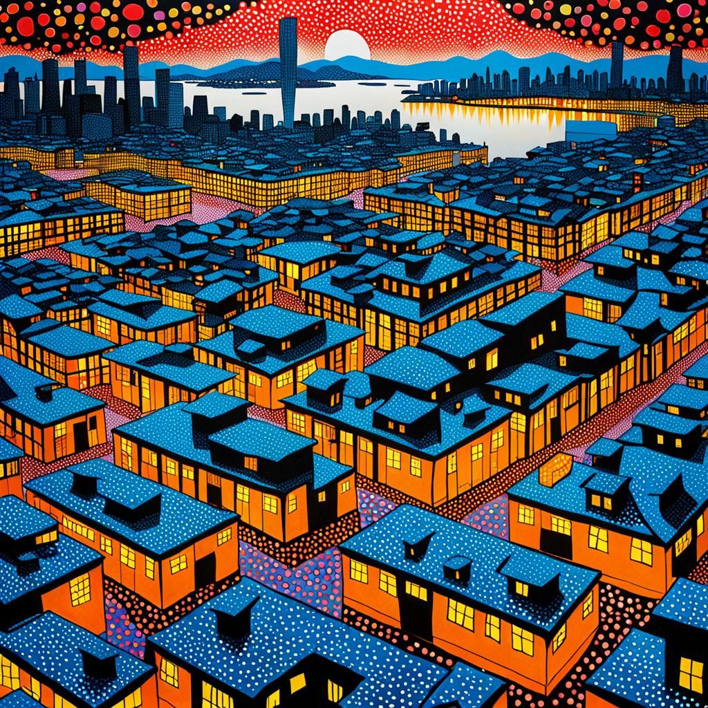 Cityscape in Yayoi Kusama Polka Dot Style