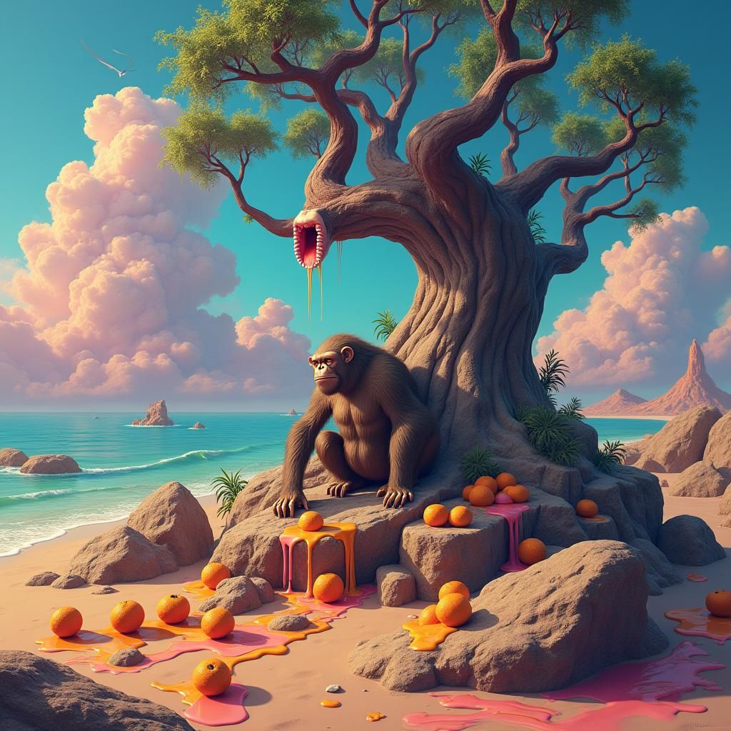 Surreal Ape in Dreamlike Landscape as Matte Painting