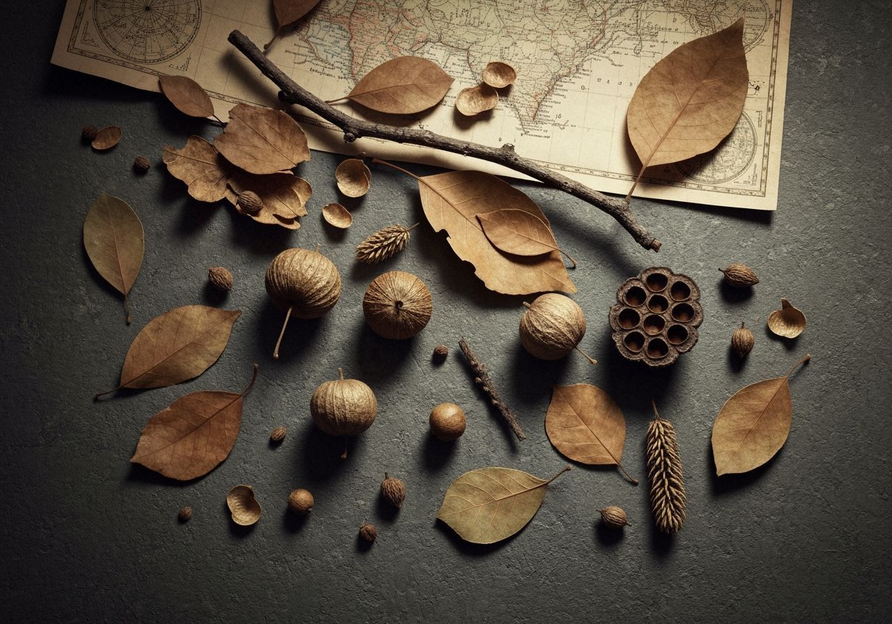 Realistic Autumn Still Life: Dried Botanicals and Vintage Ma...