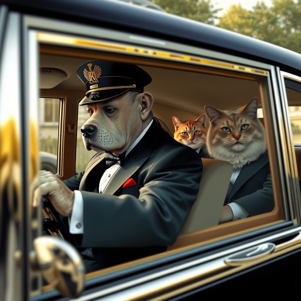 Luxurious Rolls Royce with Canine Chauffeur and Feline Passe...