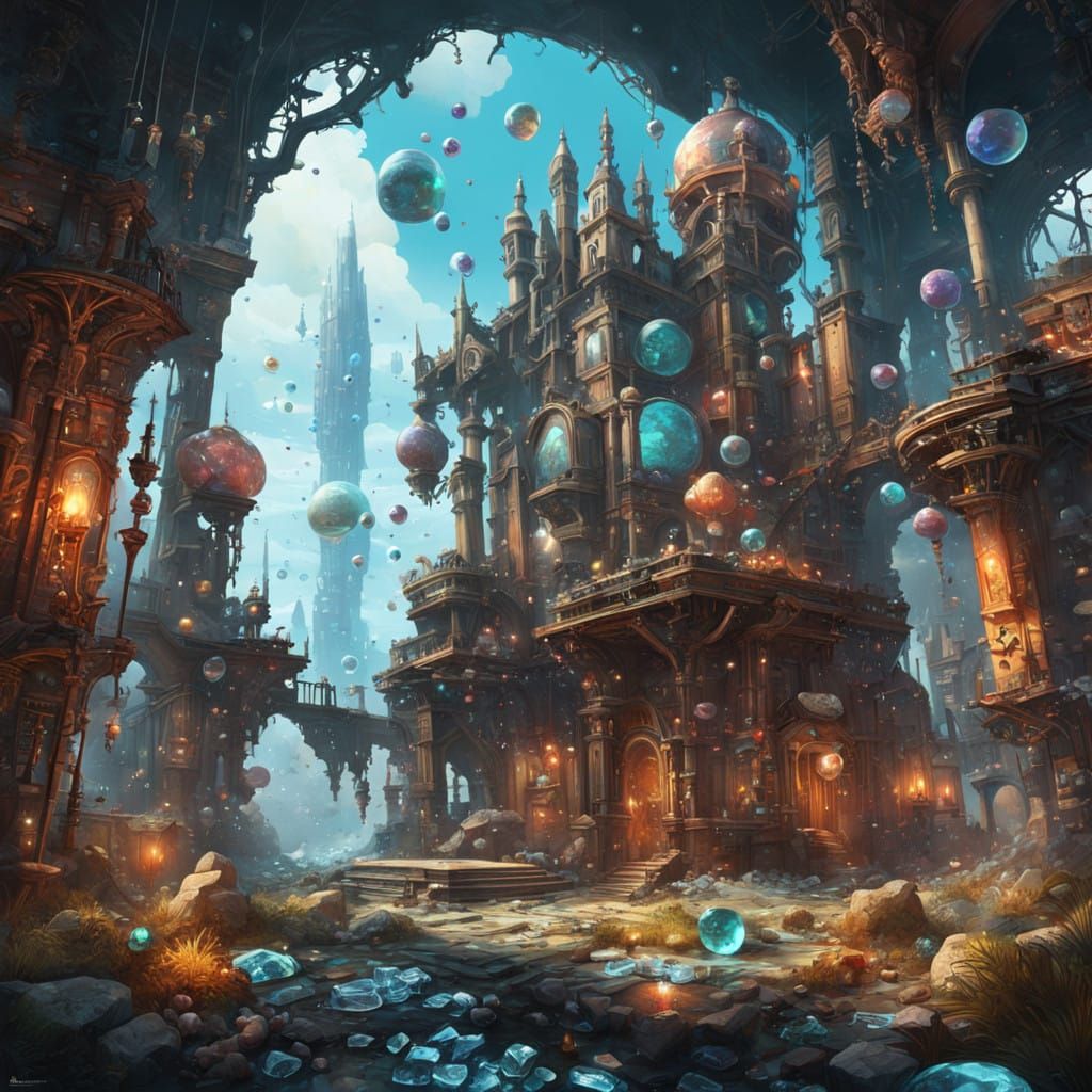 Dark Mystic Scene with Black Pearls and Glass Fragments in A...