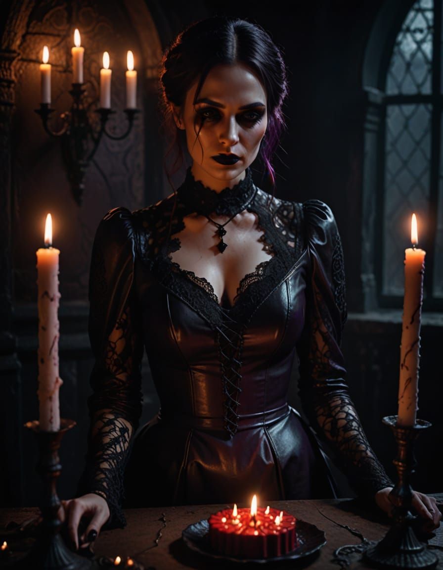 Gothic Woman Celebrates Birthday in Dark Fantasy Art