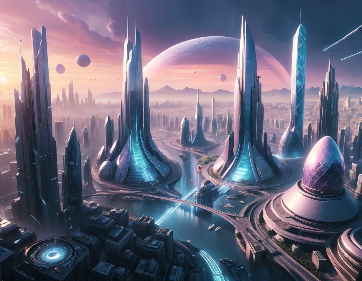 Futuristic Metropolis in Pastel Tones