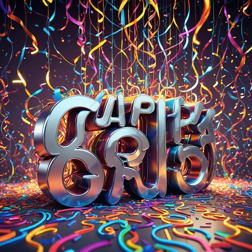 Colorful 3D Typography for Happy Birthday in Metallic Style